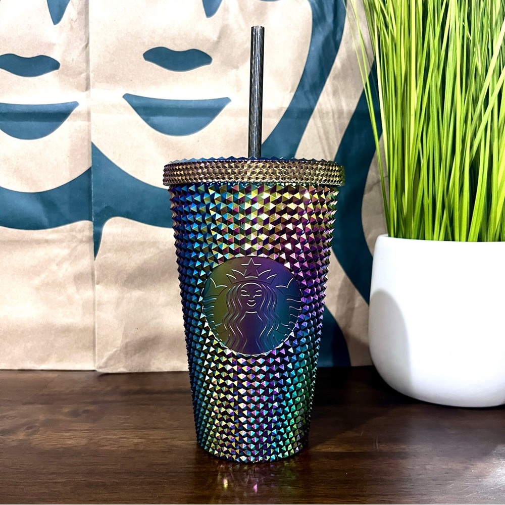 💜🖤 Starbucks 2023 Fall Rainbow Oil Slick Studded Cold Cup Tumbler Grande 16oz